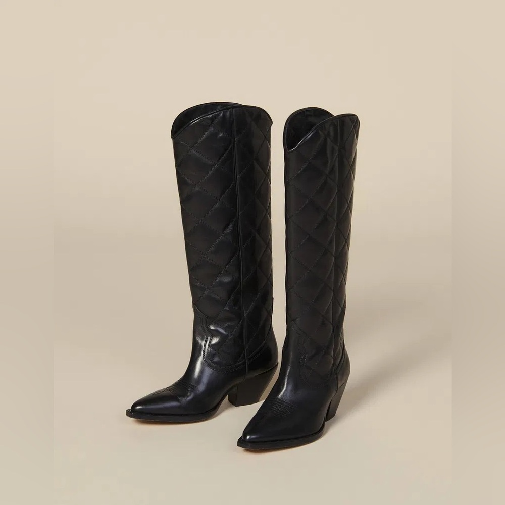 Sandro  Quilted Leather Tall Cowboy / Western  Boots LAST CHANCE !